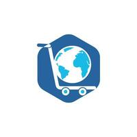 globo design de logotipo de vetor de carrinho de compras. conceito de design de logotipo de loja online.