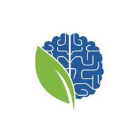 design de logotipo de vetor de folha de cérebro. modelo de logotipo orgânico moderno. pense no rótulo verde.