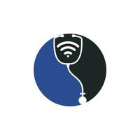 design de ícone de logotipo médico wi-fi estetoscópio. estetoscópio com ícone de sinais wifi. vetor