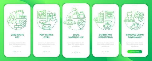 tela de aplicativo móvel de integração de gradiente de base de urbanismo verde. passo a passo 5 passos páginas de instruções gráficas com conceitos lineares. ui, ux, modelo de gui. vetor