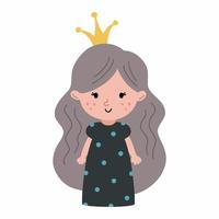 linda princesa com lindo penteado. menina de vestido. coroa na cabeça. personagem engraçado. ilustração para crianças. berçário pôster. vetor