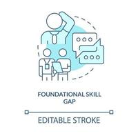 ícone de conceito turquesa de lacuna de habilidade fundamental. ausência de soft skills. ilustração de linha fina de idéia abstrata de ensino superior. desenho de contorno isolado. traço editável. vetor