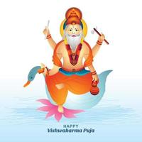 deus hindu vishwakarma puja lindo fundo de cartão de celebração vetor