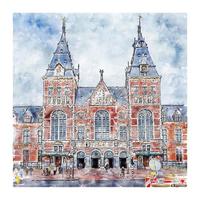 arquitetura amsterdã países baixos aquarela esboço mão desenhada ilustração vetor