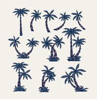 conjunto de palmeiras, estilo de linha desenhada à mão com cor digital, ilustração vetorial vetor