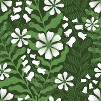 vetor de fundo verde sem costura com flores de tecelagem brancas