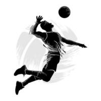 silhueta de jogador de vôlei masculino voando e esmagando a bola. ilustração vetorial vetor