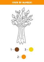 árvore de desenhos animados de cor por números. planilha para crianças. vetor