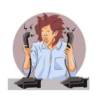 homem estressado com a chamada de reclamação recebida dos clientes, incapaz de controlar a gestão da raiva vetor