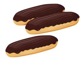 eclair francês com creme e chocolate. sobremesa saborosa. vetor