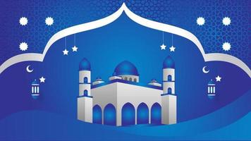 bandeira islâmica com fundo azul e mesquita vetor