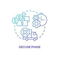 ícone de conceito gradiente azul fase de declínio. redução do consumo. fase de ilustração de linha fina de idéia abstrata de ciclo de vida do produto. desenho de contorno isolado. vetor