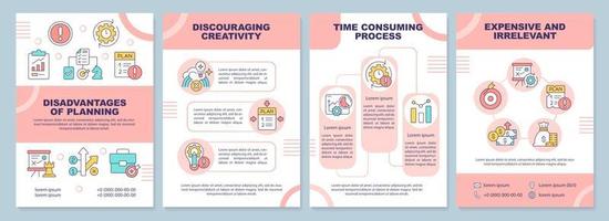 desvantagens de planejar o modelo de folheto rosa. estratégia ruim. design de folheto com ícones lineares. 4 layouts vetoriais editáveis para apresentação, relatórios anuais. vetor