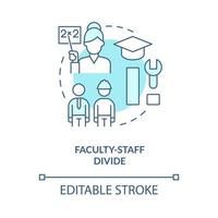 funcionários do corpo docente dividem o ícone do conceito turquesa. força de trabalho dividida. ilustração de linha fina de idéia abstrata de ensino superior. desenho de contorno isolado. traço editável. vetor