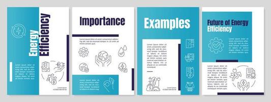 modelo de folheto azul de eficiência energética. conservação de energia. design de folheto com ícones lineares. 4 layouts vetoriais editáveis para apresentação, relatórios anuais. vetor