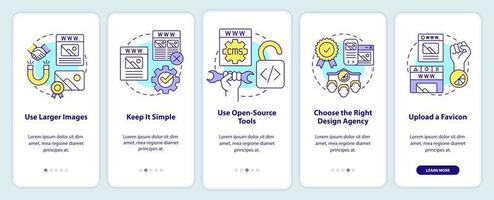 tornando a tela do aplicativo móvel de integração do site profissional. simplicidade passo a passo 5 passos instruções gráficas editáveis com conceitos lineares. ui, ux, modelo de gui. vetor