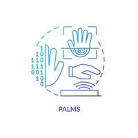 ícone de conceito gradiente azul palmas. tecnologia de identificação biométrica idéia abstrata ilustração de linha fina. varredura e verificação da veia da palma. desenho de contorno isolado. vetor