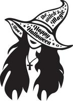 a bruxa de chapéu com citações de halloween vetor