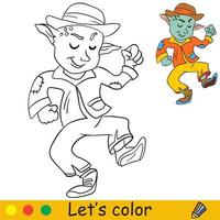 crianças de halloween colorindo com modelo dançando homem monstro vetor