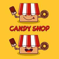 logotipo da loja de doces. ilustração em vetor de construção de loja de doces.