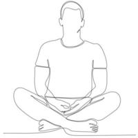 desenho de linha contínua do homem pela ilustração vetorial de ioga corporal vetor