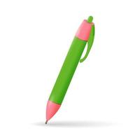 caneta de escola verde isolada em estilo realista em fundo branco. ilustração vetorial. vetor