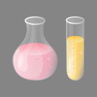 frasco de laboratório e tubo de ensaio com líquido para pesquisa laboratorial. equipamento médico. vidraria de laboratório científico. pesquisa de laboratório químico. ilustração vetorial. vetor