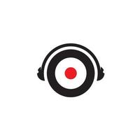 logotipo de disco de vinil com símbolo de fone de ouvido vetor
