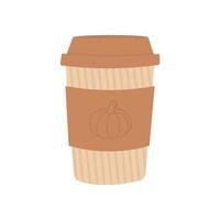 ilustração em vetor plana de um copo de café com leite de especiarias de abóbora. um copo de papel para café vai se adequar ao moderno