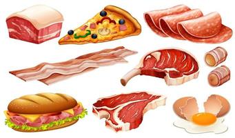 conjunto de diferentes produtos à base de carne e alimentos vetor