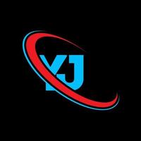 logotipo y. j projeto. carta yj azul e vermelha. design de logotipo de letra yj. letra inicial yj vinculado ao logotipo do monograma maiúsculo do círculo. vetor