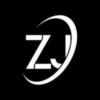 zj logotipo. projeto zj. letra zj branca. design de logotipo de letra zj. letra inicial zj vinculado ao logotipo do monograma em maiúsculas do círculo. vetor