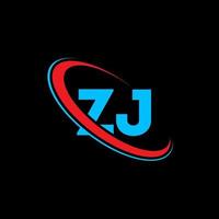 zj logotipo. projeto zj. letra zj azul e vermelha. design de logotipo de letra zj. letra inicial zj vinculado ao logotipo do monograma em maiúsculas do círculo. vetor