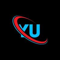seu logotipo. seu projeto. carta yu azul e vermelha. design de logotipo de letra yu. letra inicial yu vinculou o logotipo do monograma maiúsculo do círculo. vetor