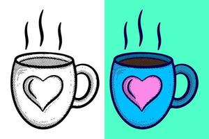 xícara de café com ilustração de amor vetor de estilo vintage desenhado à mão