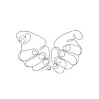 gestos de mão desenhada de linha única, sinal de mãos de oração humana minimalista. ilustração de design de vetor gráfico de uma linha contínua dinâmica