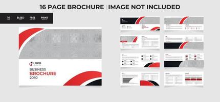 design de modelo de folheto de negócios de paisagem de 16 páginas ou layout de modelo de folheto de várias páginas vetor