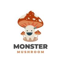 logotipo de ilustração vetorial de cogumelo de monstro fofo vetor