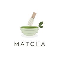 ilustração de logotipo vetor matcha ou chá verde servido em estilo japonês