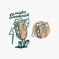 personagem de desenho animado vintage senhor sanduíche vetor