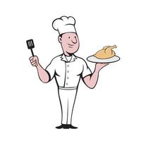chef cozinhar desenho de espátula de frango assado vetor