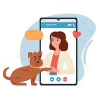 nomeação de médico veterinário. consulta veterinária online. pet care, diagnóstico médico animal, aplicativo móvel. ilustração vetorial plana vetor