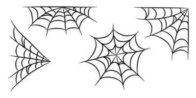 conjunto de teia de aranha de halloween. ícone de teia de aranha desenhada de mão preta. ilustração vetorial isolada no fundo branco vetor