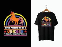 design de camiseta de unicórnio vetor