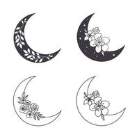 lua crescente flores ilustração de estilo linear mínimo na moda vetor