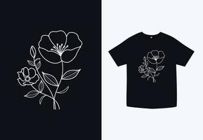 arte vetorial de design de camiseta de linha de rabiscos de flores vetor