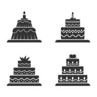 coleção de ícones de conjunto de bolo silhueta de vetor de bolo na cor preta