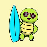 tartaruga bonitinha com ilustração de ícone de vetor de desenhos animados de prancha de surf. conceito de desenho animado plano