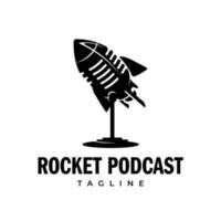 modelo de logotipo de podcast de foguete de microfone retrô vetor
