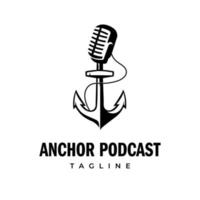 modelo de logotipo de podcast de âncora náutica de microfone retrô vetor